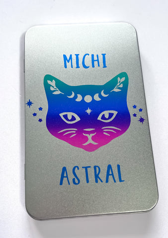 Michi astral (Cosmic Cat): Silver Rectangular Storage Tin Box