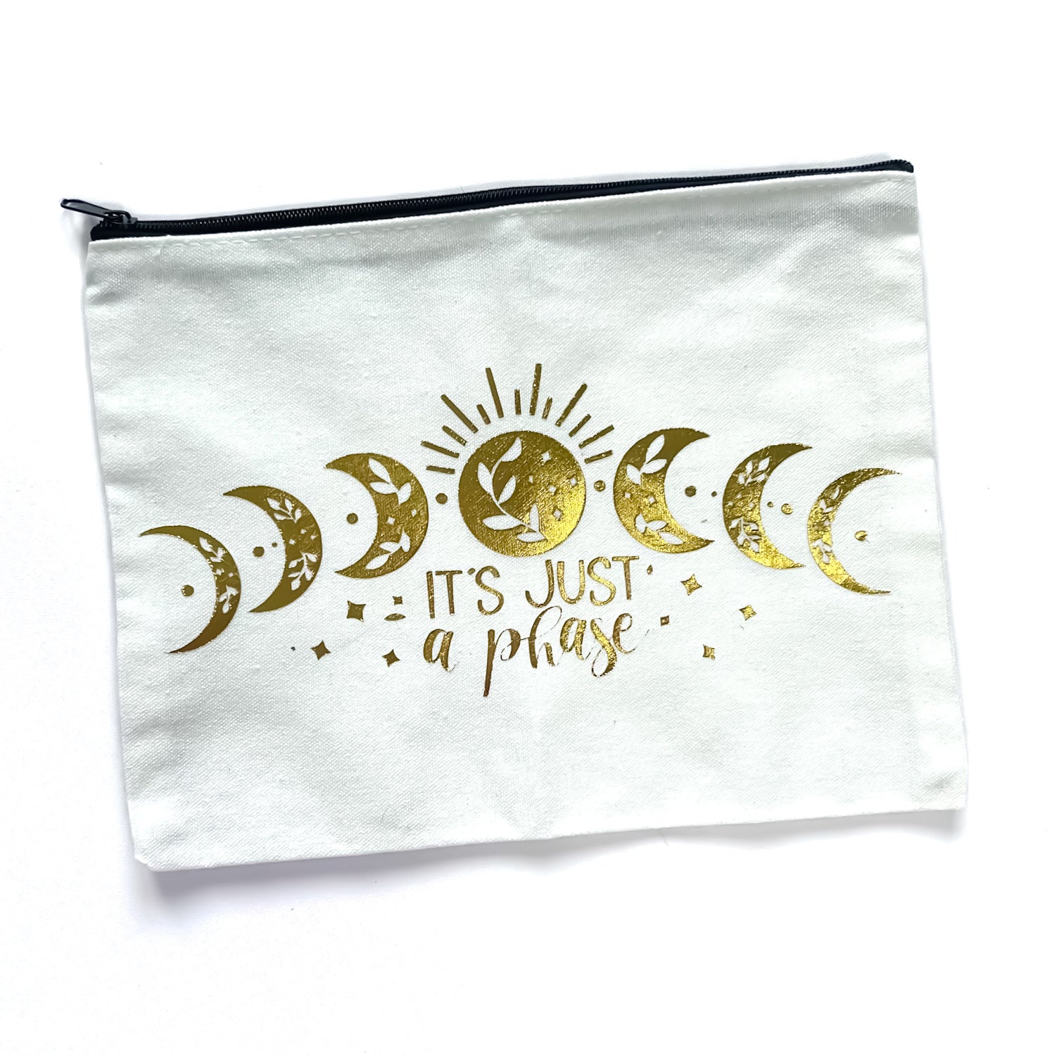 White Multipurpose Cotton Canvas Pouch with Moon Phases Design