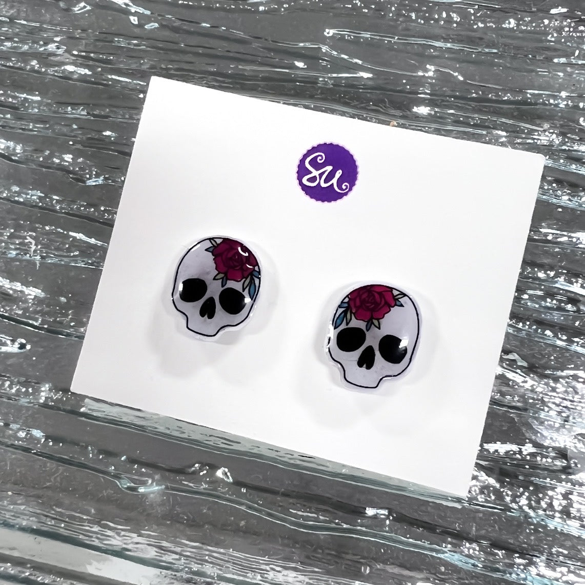 Skull with Flower Earrings