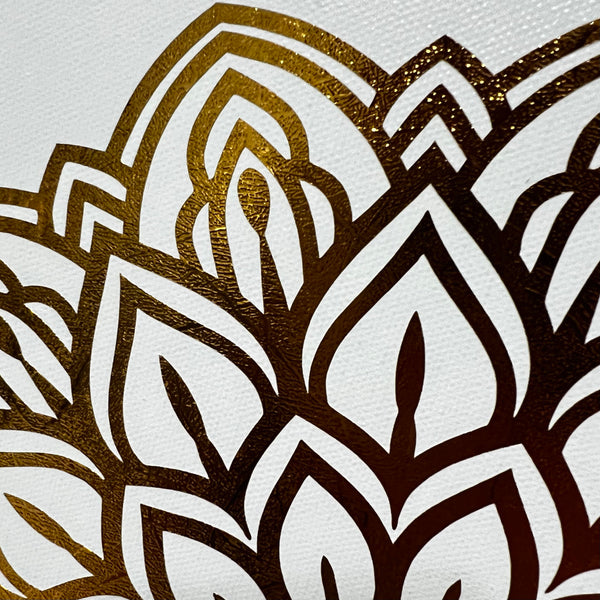 Golden Mandala on white canvas