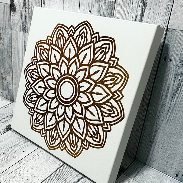 Golden Mandala on white canvas