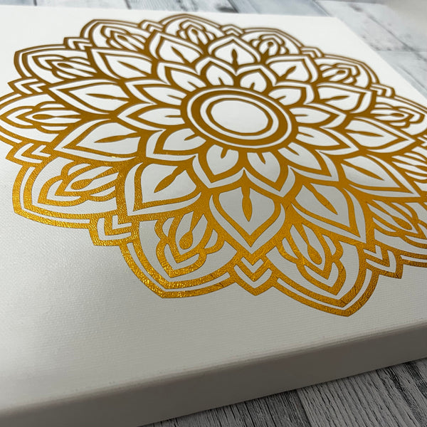 Golden Mandala on white canvas